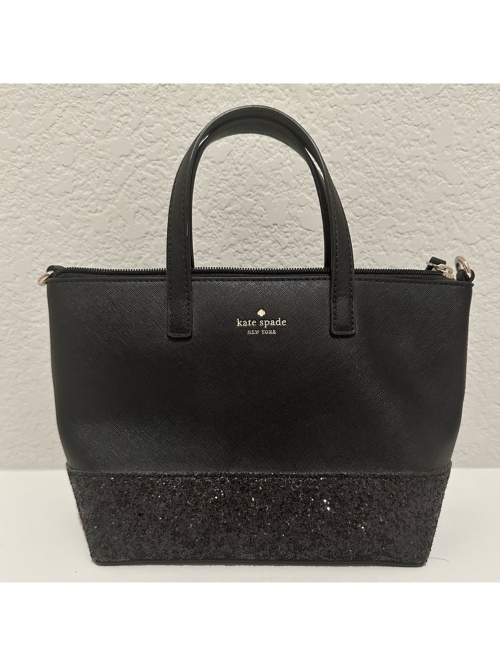 Kate Spade New York Ina Greta Court Black Glitter Handbag Satchel Mini Tote
